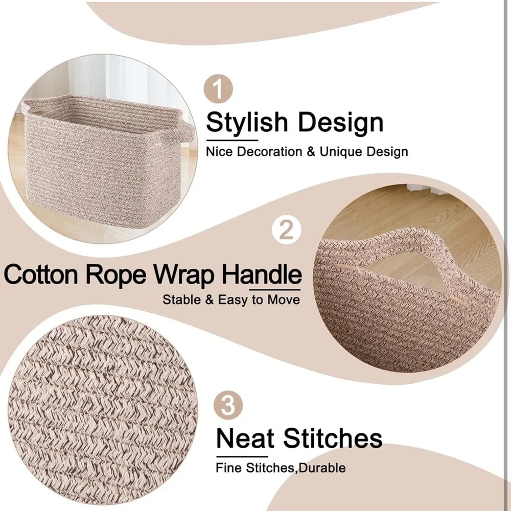 New Elegant Tan Woven Storage Baskets - Set of 3
